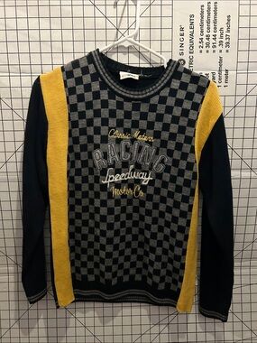 Racing Checkered Crewneck Sweater - Black, Gray & Yellow